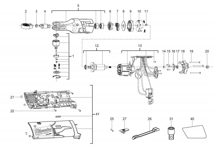 milwaukee flashlight 14-46-1825 parts M12FIR14 FUEL RATCHET 1/4 - Genuine Milwaukee Replacement Spare Parts