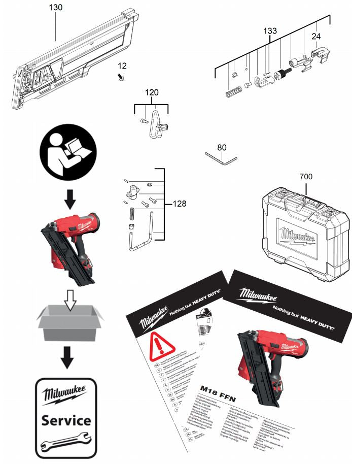M18FFN NAIL GUN Genuine Milwaukee Replacement Spare Parts Tooltech m18ffn-nail-gun-genuine-milwaukee-replacement-spare-parts-tooltech