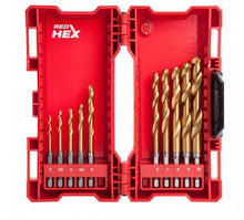 Load image into Gallery viewer, MILWAUKEE 48894759 RED HEX SHOCKWAVE HSS GROUND TIN METAL DRILL BITS 10PK